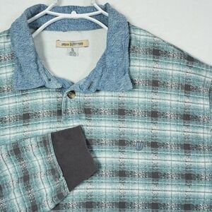 Vtg‎ Y2k Urban Outfitters Mens Crop Oversized XL Teal Plaid Polo Denim Collar